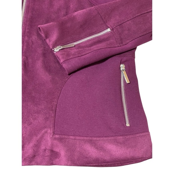🎁SALE🎁CHICOS PURPLE FAUX LEATHER BOMBER JACKET SZ 12 EUC - Picture 4 of 10
